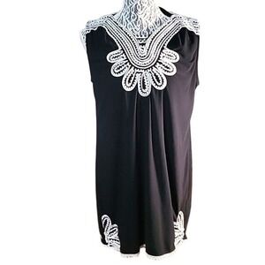 ALFANI Flowy designer Sleeveless Mini Dress Black White Embroidered Casual  Beac